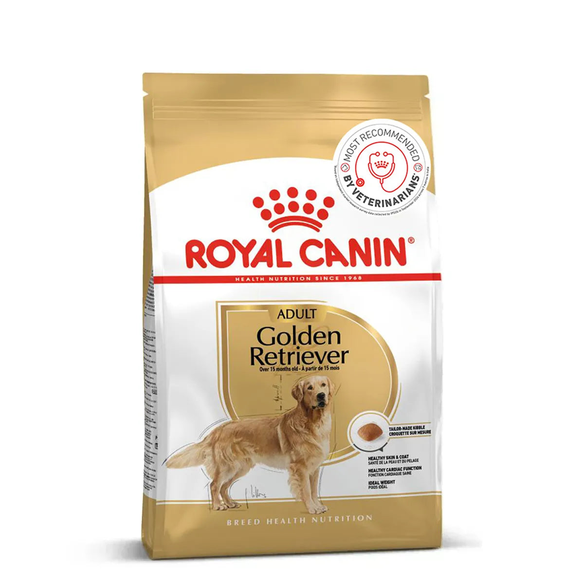 Royal Canin Golden Retriever Adult dry dog food packaging available at Zigly
