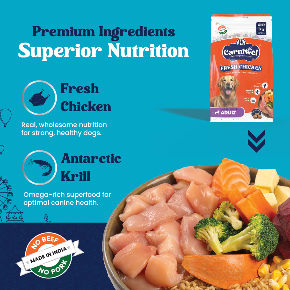 Carniwel Fresh Chicken Dry Dog Food for Large Breed, Adult