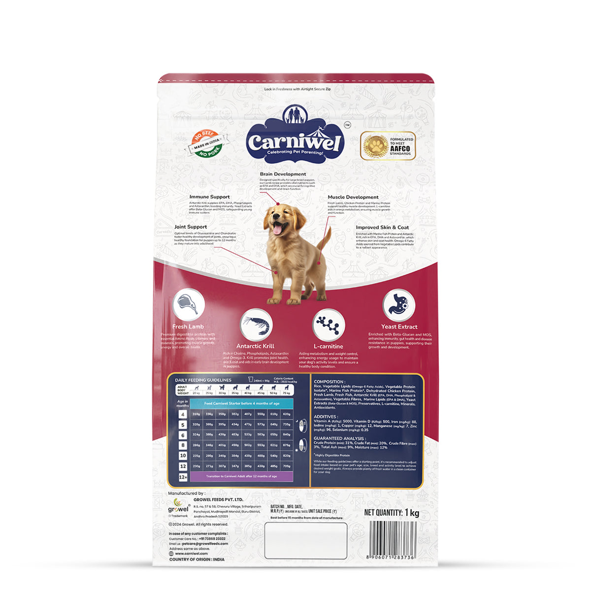 Carniwel Fresh Lamb Dry Dog Food for Large Breed, Puppy