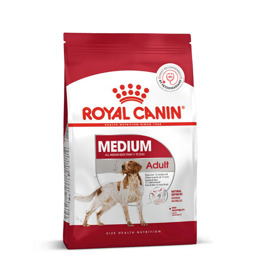 Royal Canin Medium Adult dry dog food packaging available at Zigly