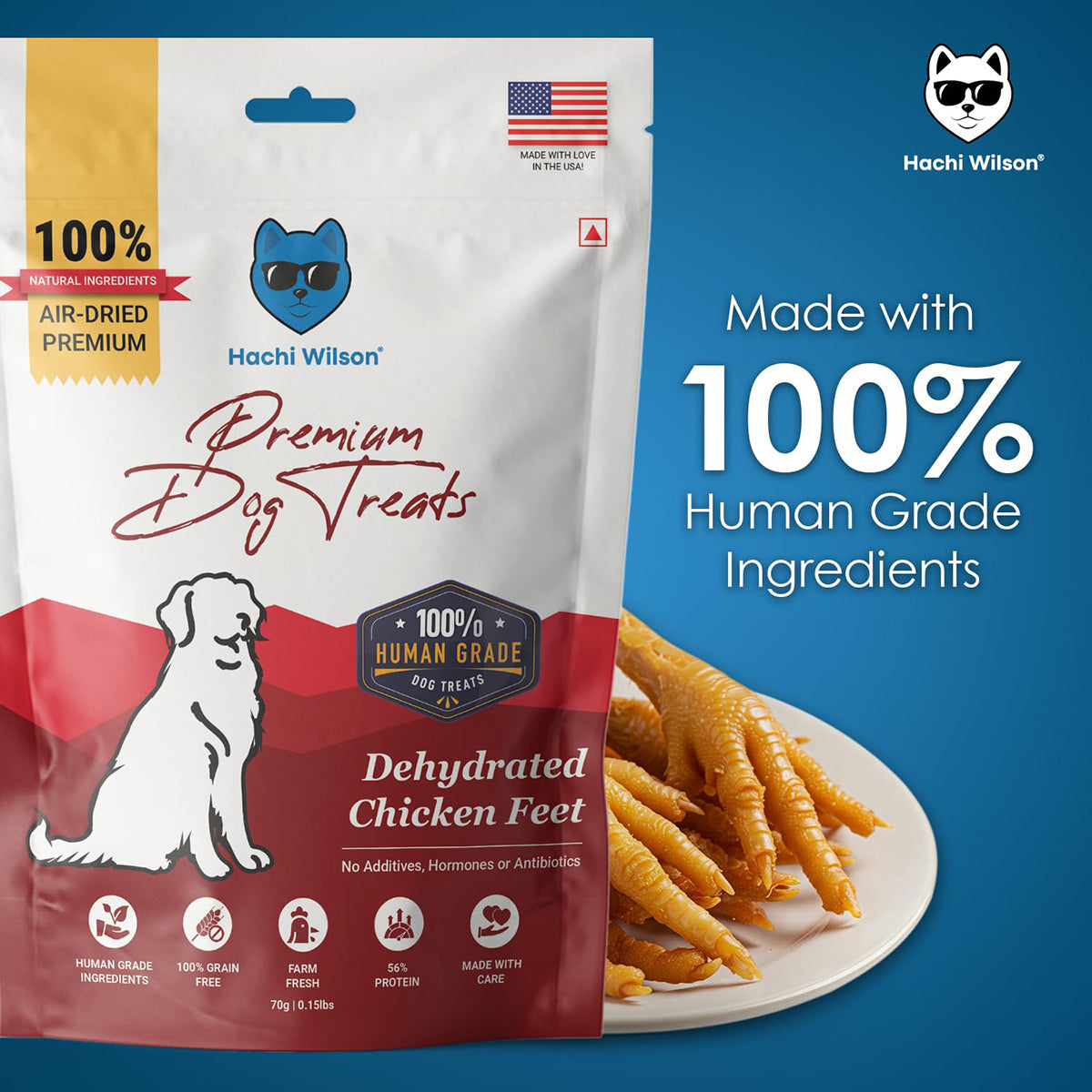 Hachi Wilson Premium Dehydated Chicken Feet Dog Treat - 70g