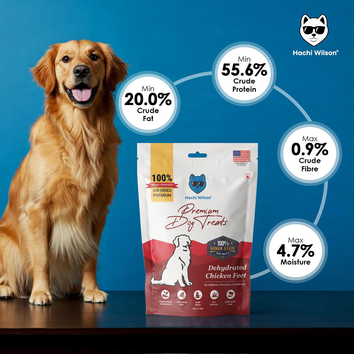 Hachi Wilson Premium Dehydated Chicken Feet Dog Treat - 70g