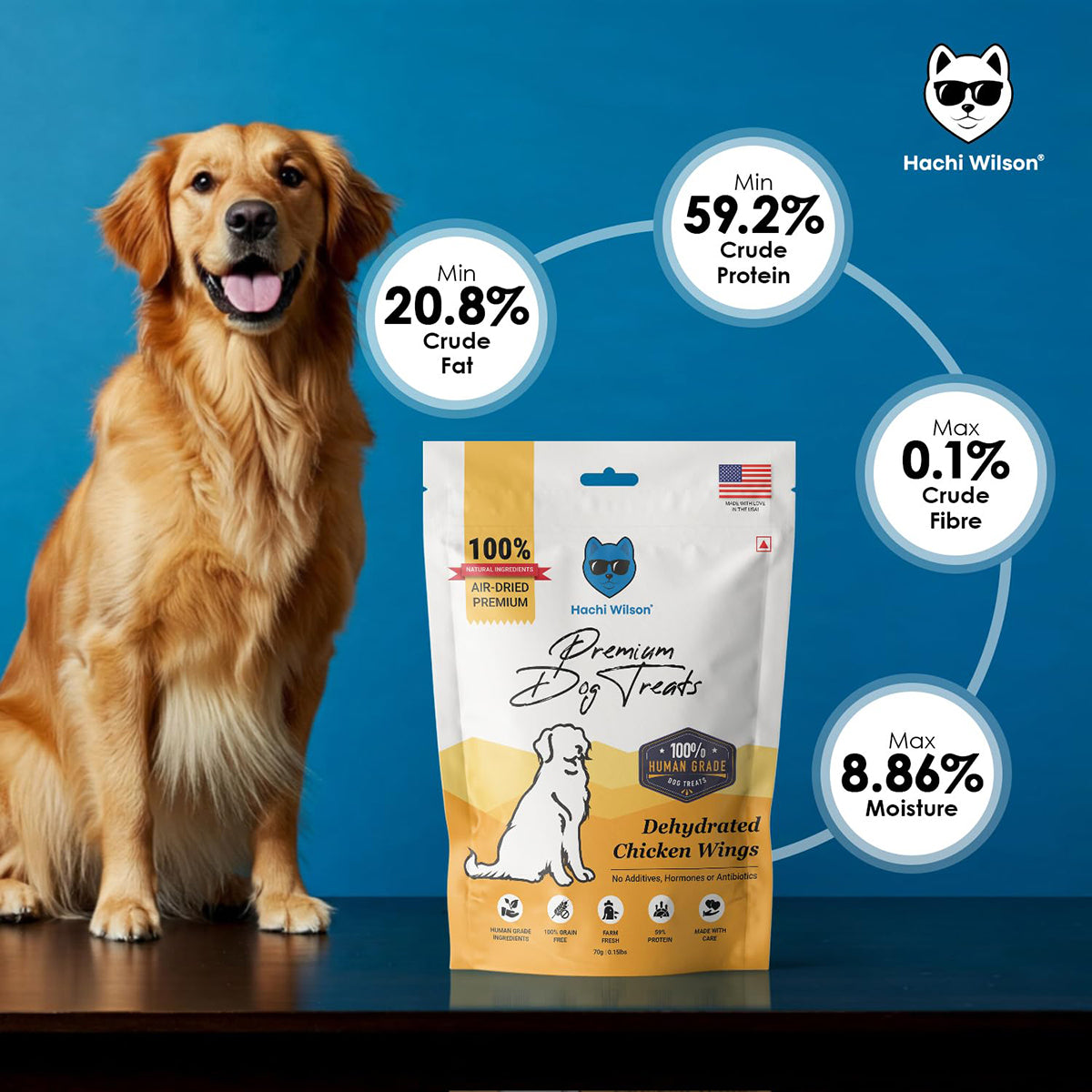 Hachi Wilson Premium Dehydrated Chicken Wings Dog Treat - 70g