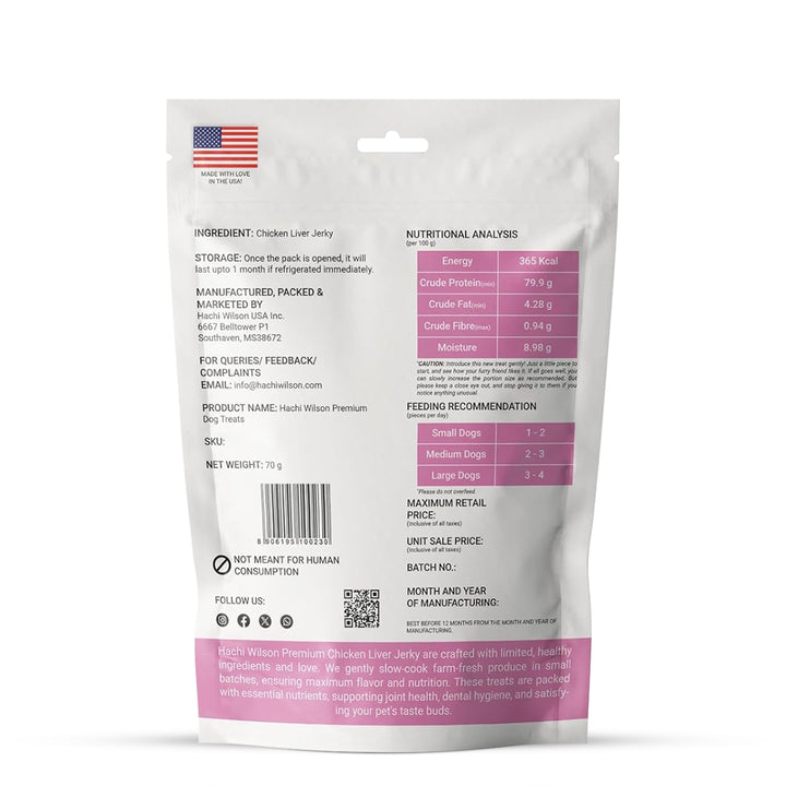 Hachi Wilson Chicken Liver Jerky Premium Dog Treat - 70g