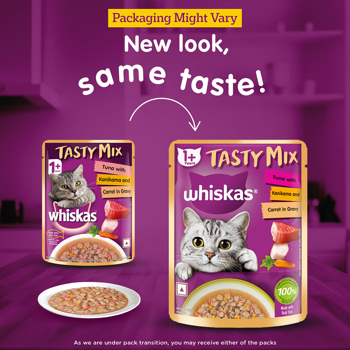 Whiskas Tasty Mix Tuna with Kanikama & Carrot In Gravy Wet Cat Food - All Breed Adult (1+ year) - 70g Pouch