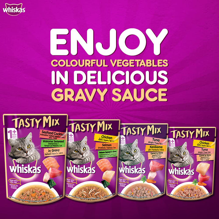 Whiskas Tasty Mix Tuna with Kanikama & Carrot In Gravy Wet Cat Food - All Breed Adult (1+ year) - 70g Pouch