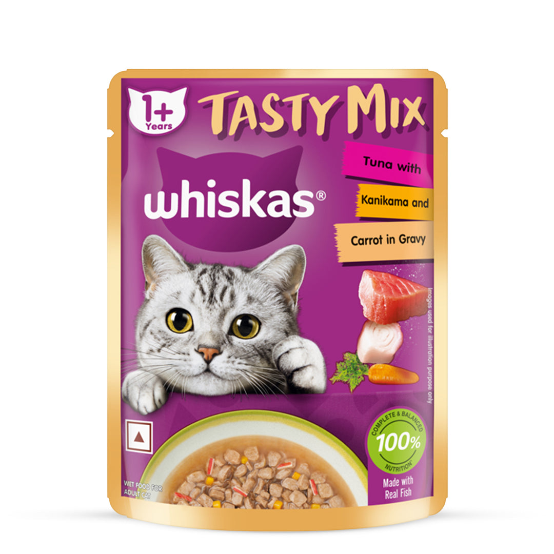 Whiskas Tasty Mix Tuna with Kanikama & Carrot In Gravy Wet Cat Food - All Breed Adult (1+ year) - 70g Pouch