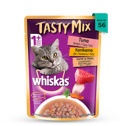 Whiskas Tasty Mix Tuna with Kanikama & Carrot In Gravy Wet Cat Food - All Breed Adult (1+ year) - 70g Pouch