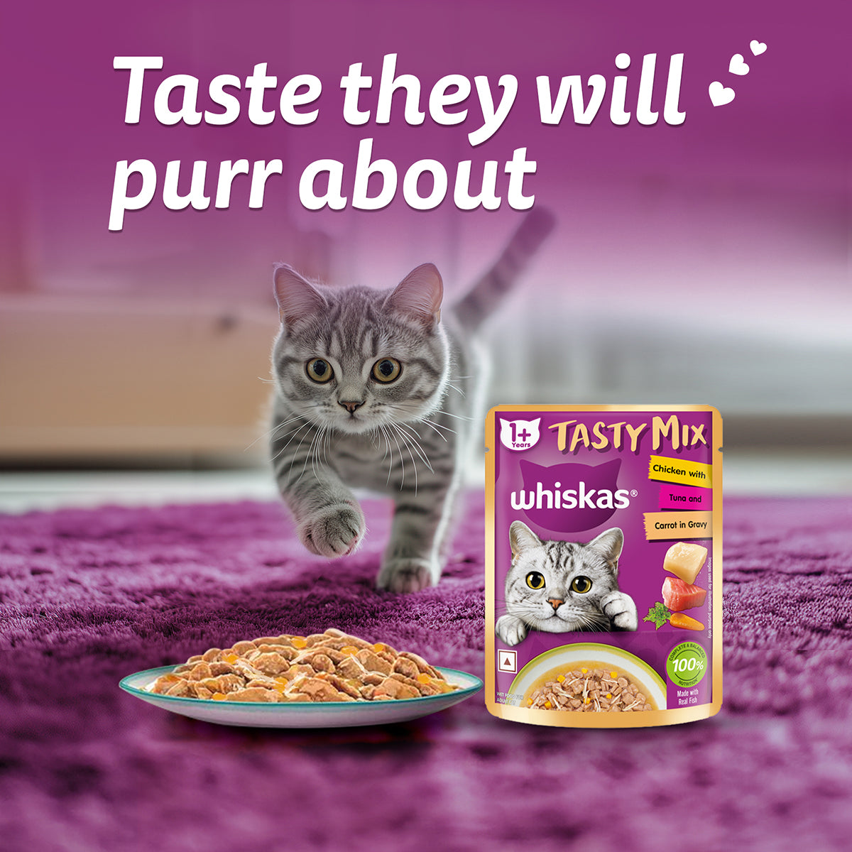 Whiskas Tasty Mix Chicken With Tuna And Carrot In Gravy Wet Cat Food - All Breed Adult (1+ year)
