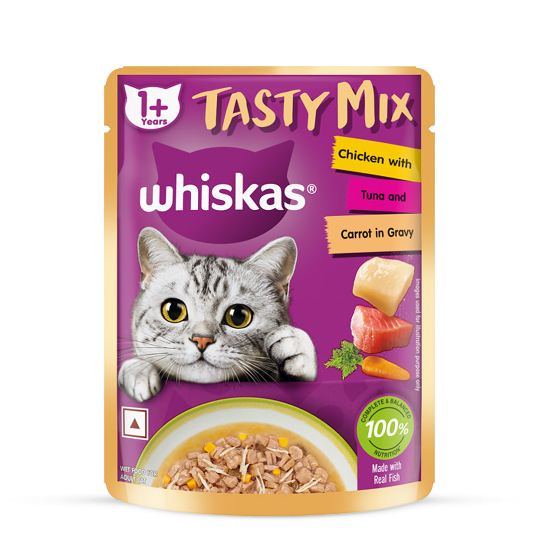 Whiskas Tasty Mix Chicken With Tuna And Carrot In Gravy Wet Cat Food - All Breed Adult (1+ year)
