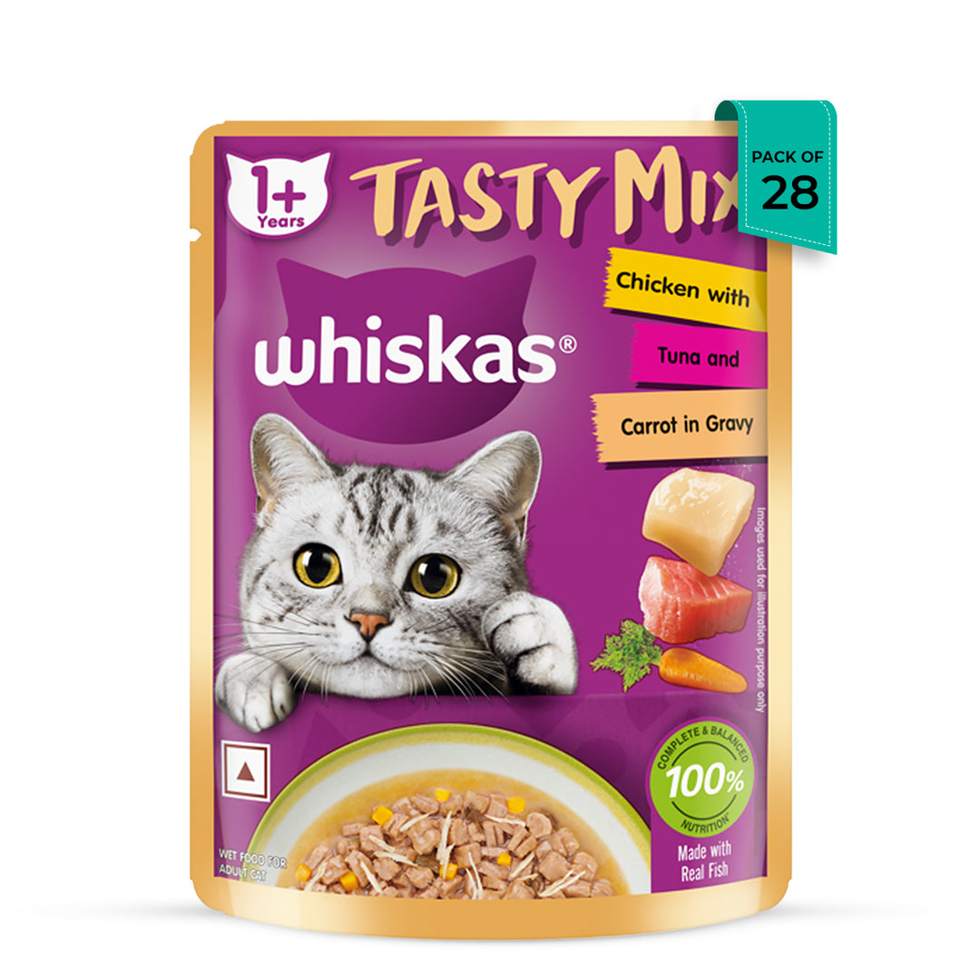 Whiskas Tasty Mix Chicken With Tuna And Carrot In Gravy Wet Cat Food - All Breed Adult (1+ year)