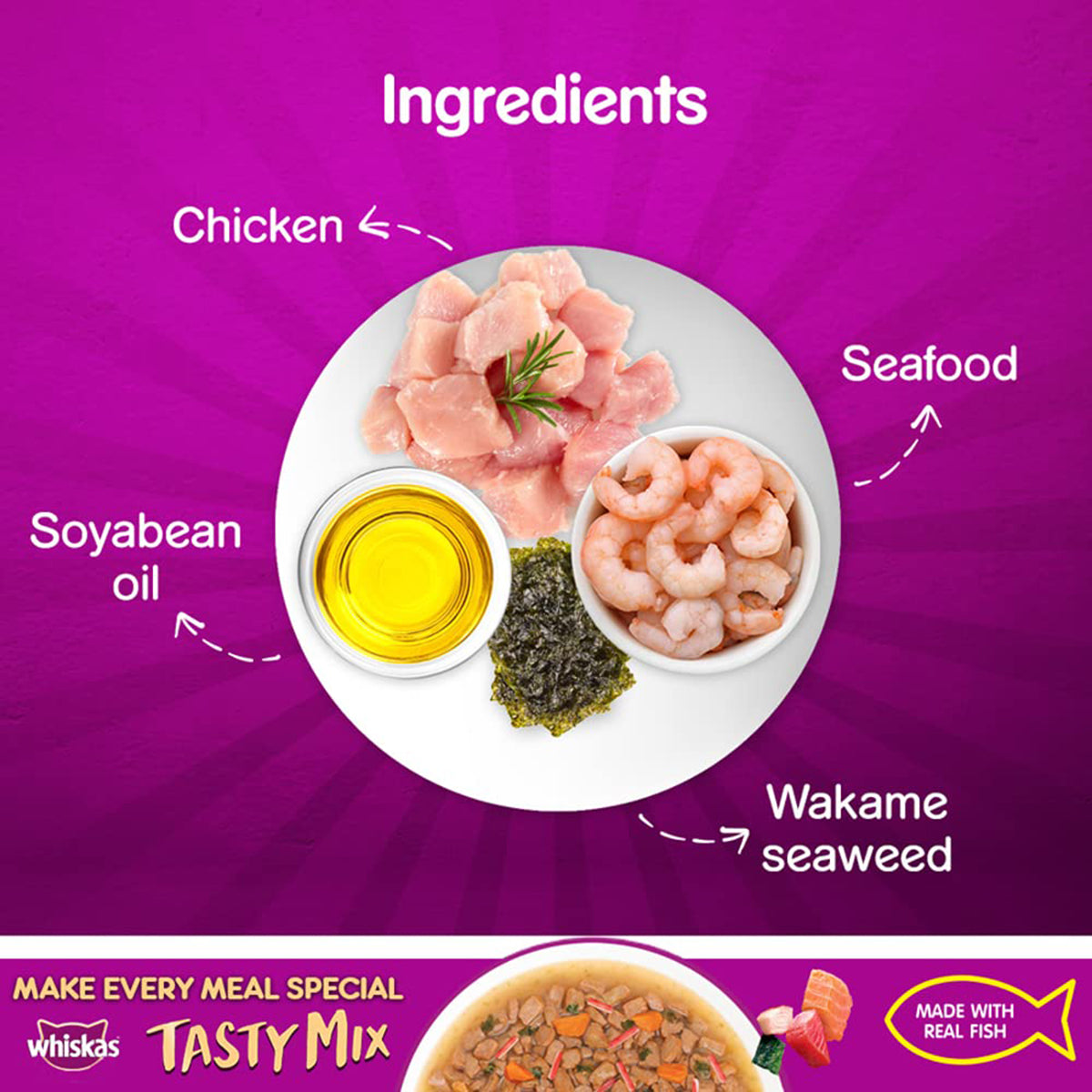 Whiskas Tasty Mix Seafood Cocktail Wakame Seaweed In Gravy Wet Cat Food - All Breed Adult (1+ year)