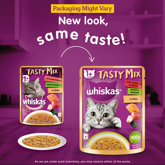 Whiskas Tasty Mix Seafood Cocktail Wakame Seaweed In Gravy Wet Cat Food - All Breed Adult (1+ year)