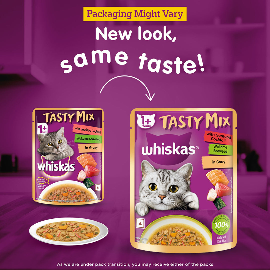 Whiskas Tasty Mix Seafood Cocktail Wakame Seaweed In Gravy Wet Cat Food - All Breed Adult (1+ year)