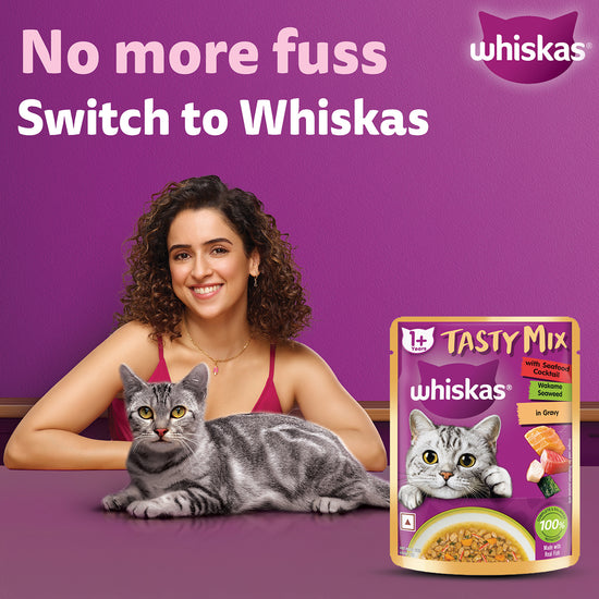 Whiskas Tasty Mix Seafood Cocktail Wakame Seaweed In Gravy Wet Cat Food - All Breed Adult (1+ year)