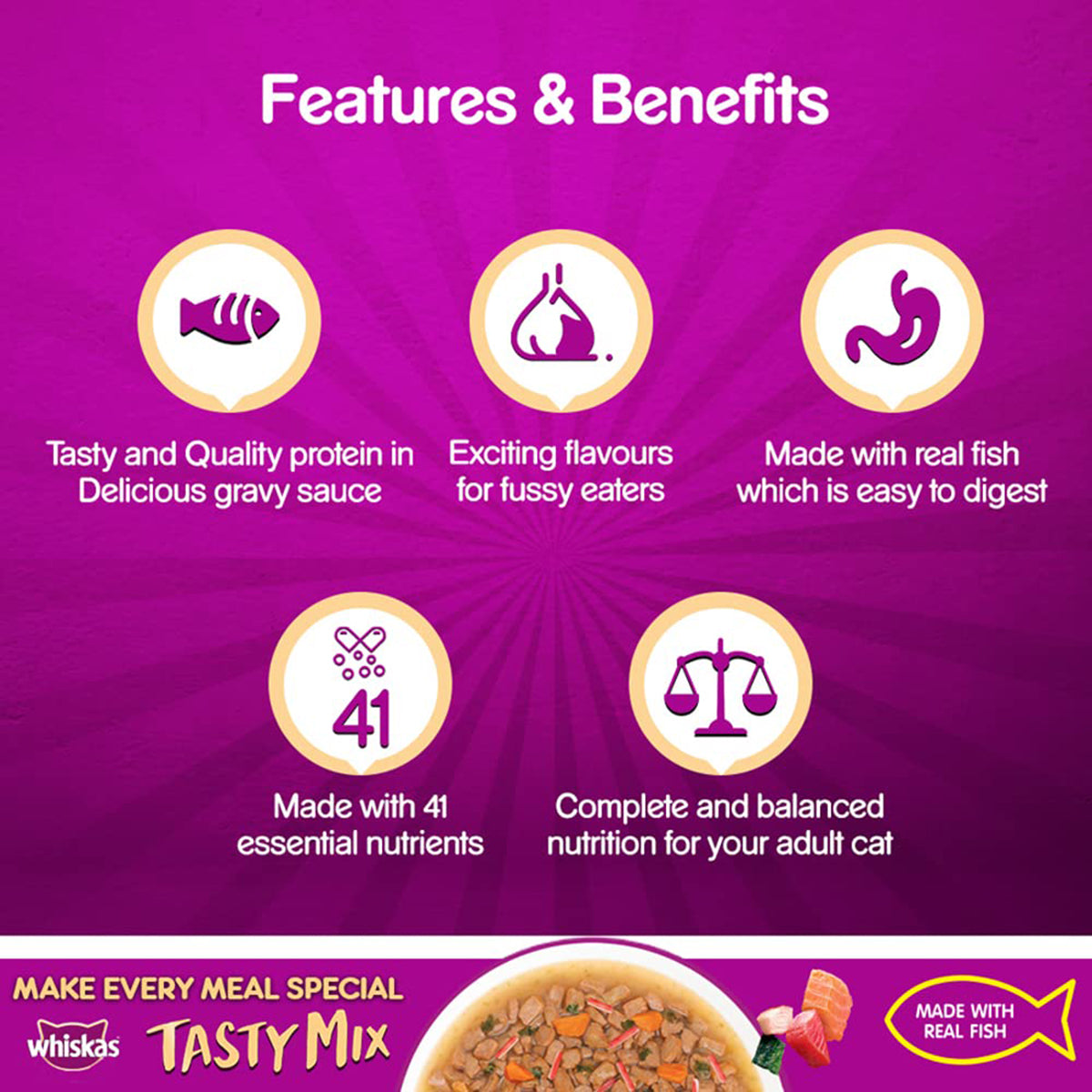 Whiskas Tasty Mix Seafood Cocktail Wakame Seaweed In Gravy Wet Cat Food - All Breed Adult (1+ year)