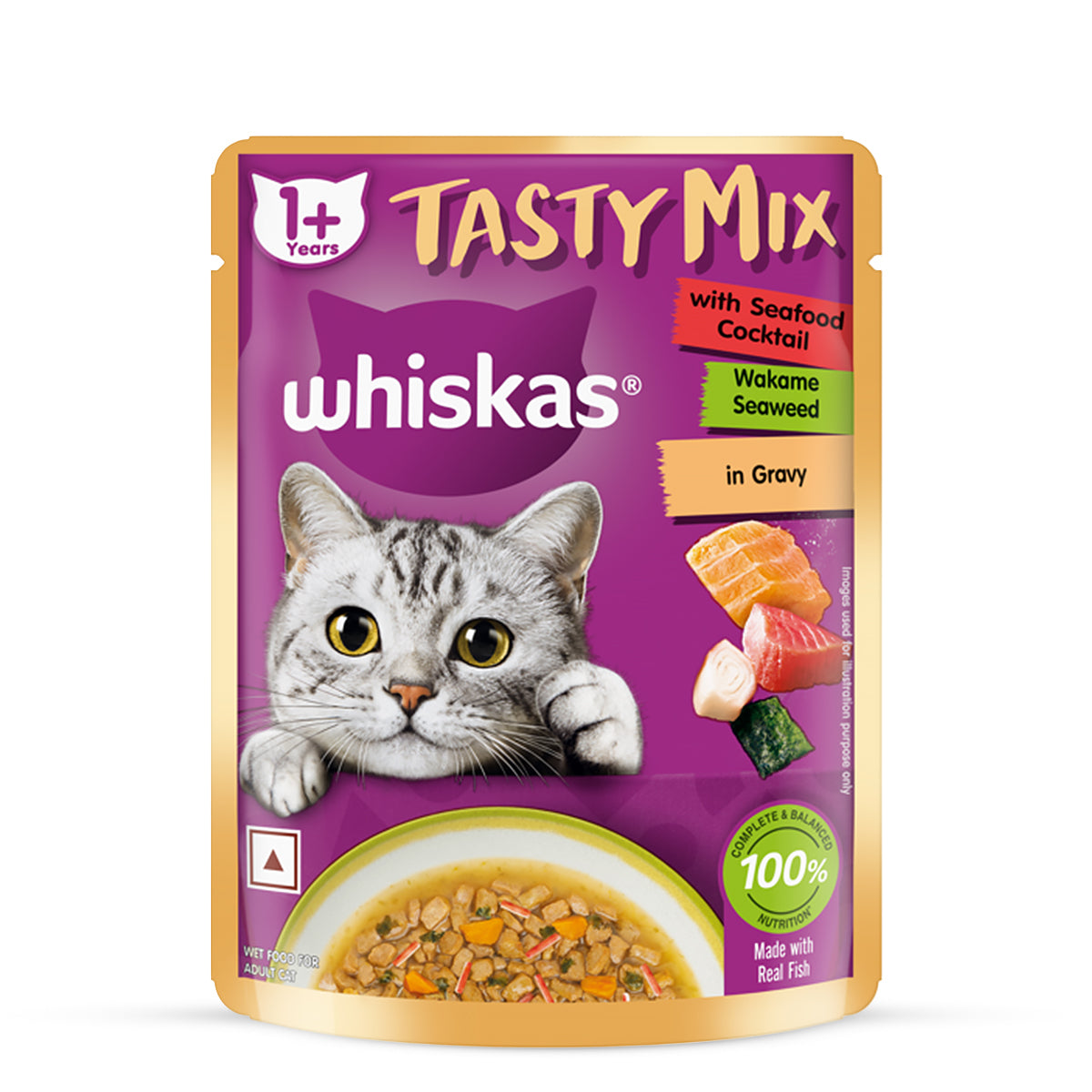 Whiskas Tasty Mix Seafood Cocktail Wakame Seaweed In Gravy Wet Cat Food - All Breed Adult (1+ year)