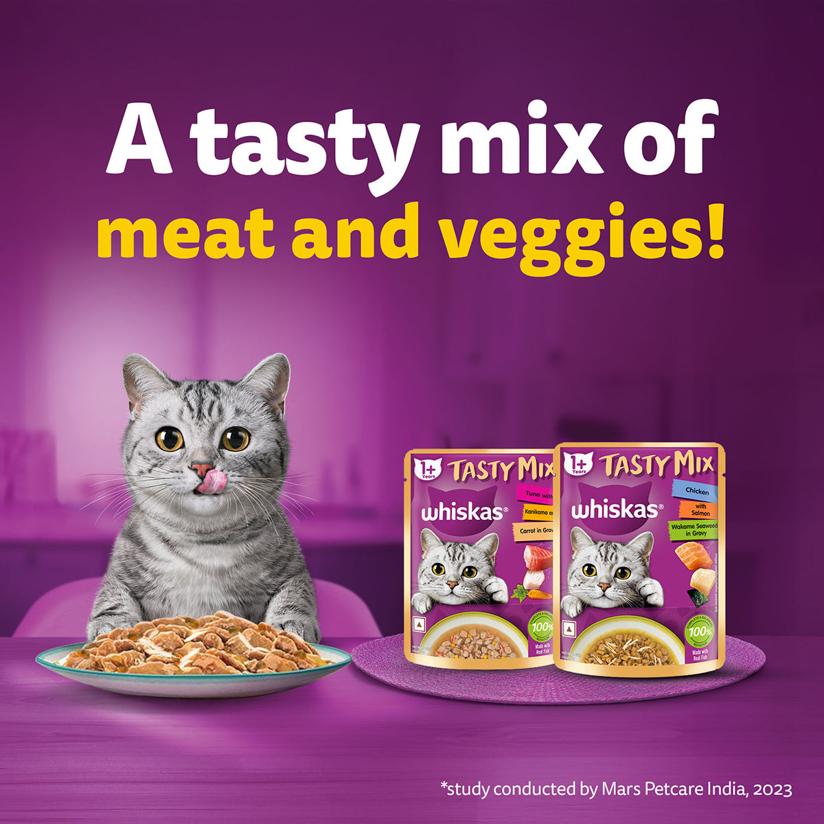 Whiskas Tasty Mix Chicken With Salmon Wakame Seaweed In Gravy Wet Cat Food - All Breed Adult (1+ year)