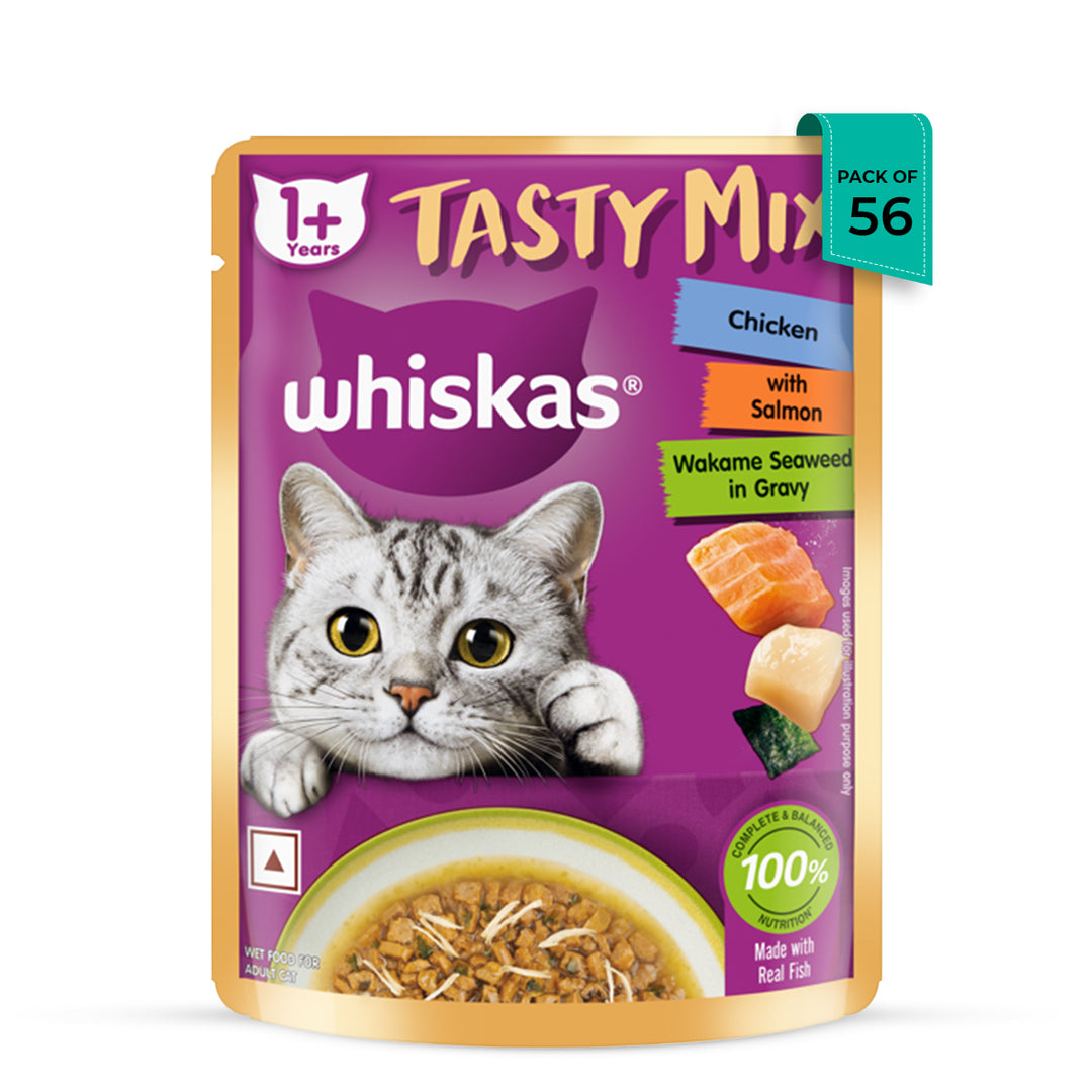 Whiskas Tasty Mix Chicken With Salmon Wakame Seaweed In Gravy Wet Cat Food - All Breed Adult (1+ year)