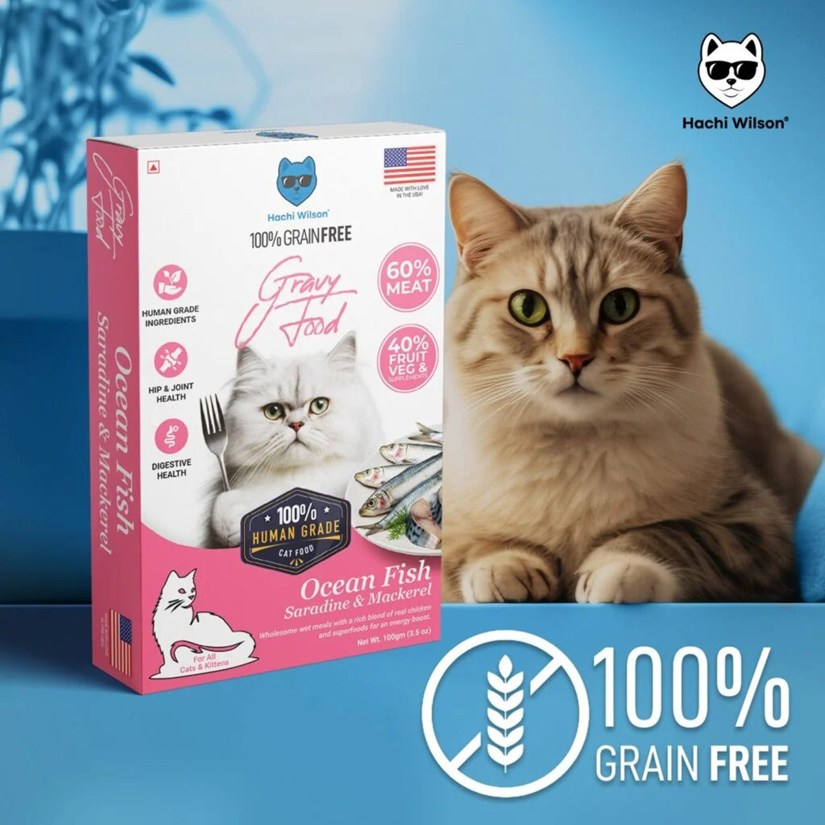 Hachi Wilson Ocean Fish Sardine & Mackerel Premium Gravy Cat Food - 100g
