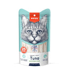 Zigly Wanpy cat treats 25 pack creamy tuna and codfish flavor with cat illustration
