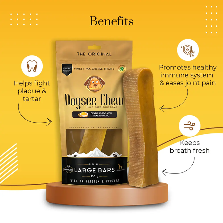 Dogsee Chew Turmeric Large Bars Long-Lasting Dental Chews for Large Dogs – 130g