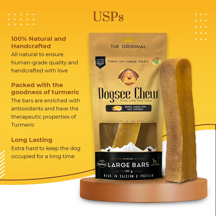 Dogsee Chew Turmeric Large Bars Long-Lasting Dental Chews for Large Dogs – 130g