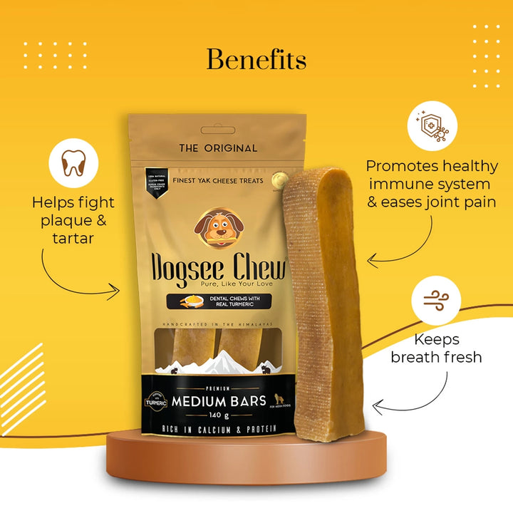Dogsee Chew Turmeric Medium Bars Long-Lasting Dental Chews for Medium Dogs – 140g