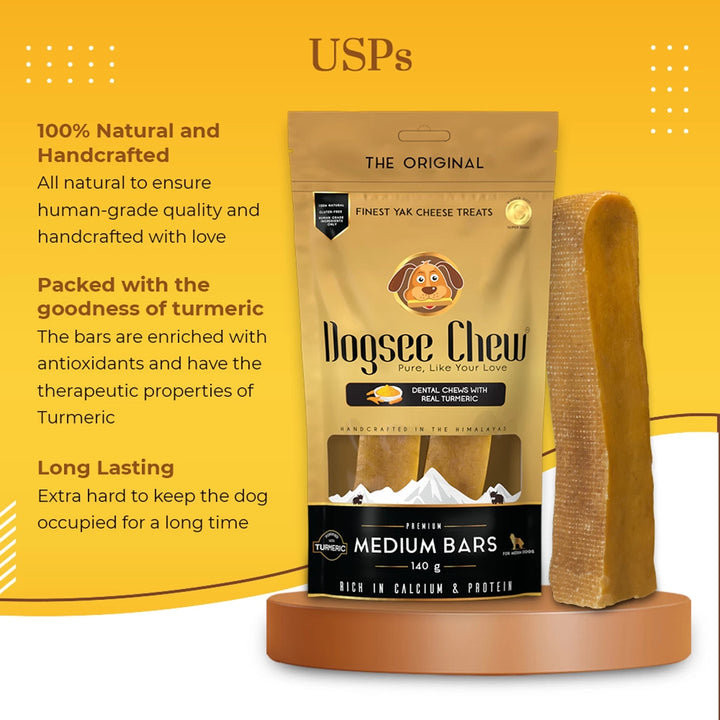 Dogsee Chew Turmeric Medium Bars Long-Lasting Dental Chews for Medium Dogs – 140g