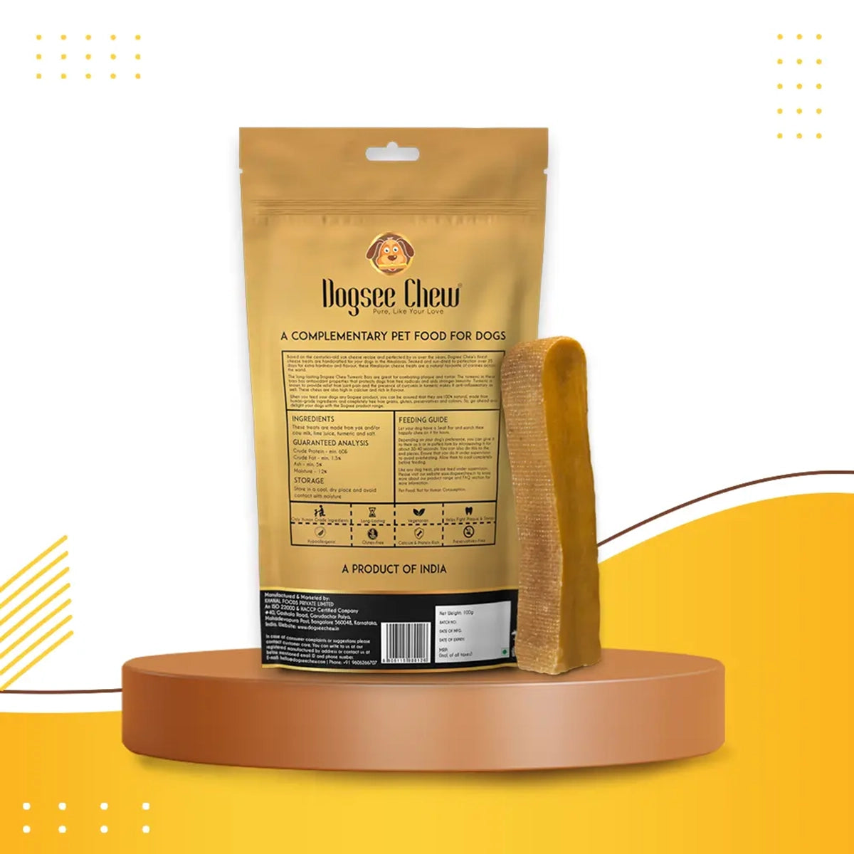 Dogsee Chew Turmeric Small Bars Long-Lasting Dental Chews for Small Dogs – 100g