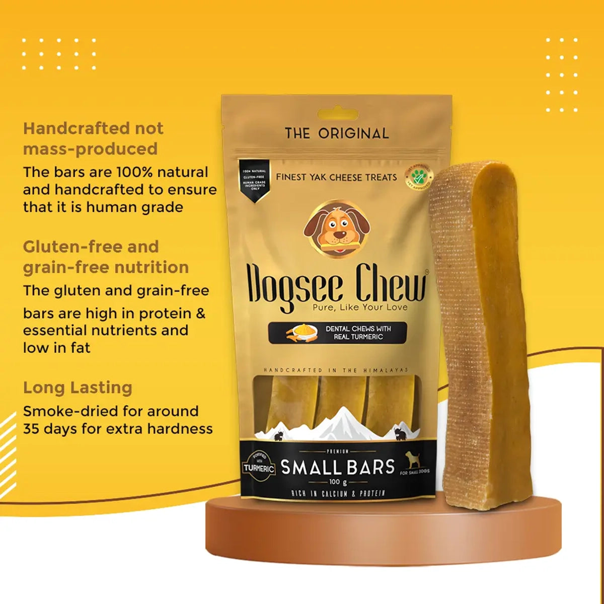 Dogsee Chew Turmeric Small Bars Long-Lasting Dental Chews for Small Dogs – 100g