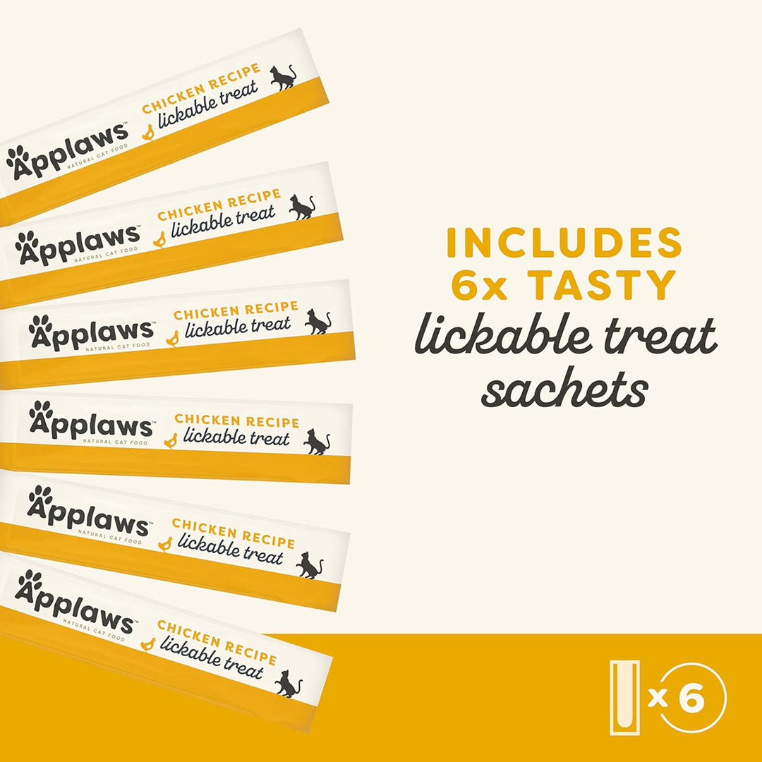 Applaws Natural Grain-Free Chicken Recipe Lickable Cat Treats  - 6 x 14g