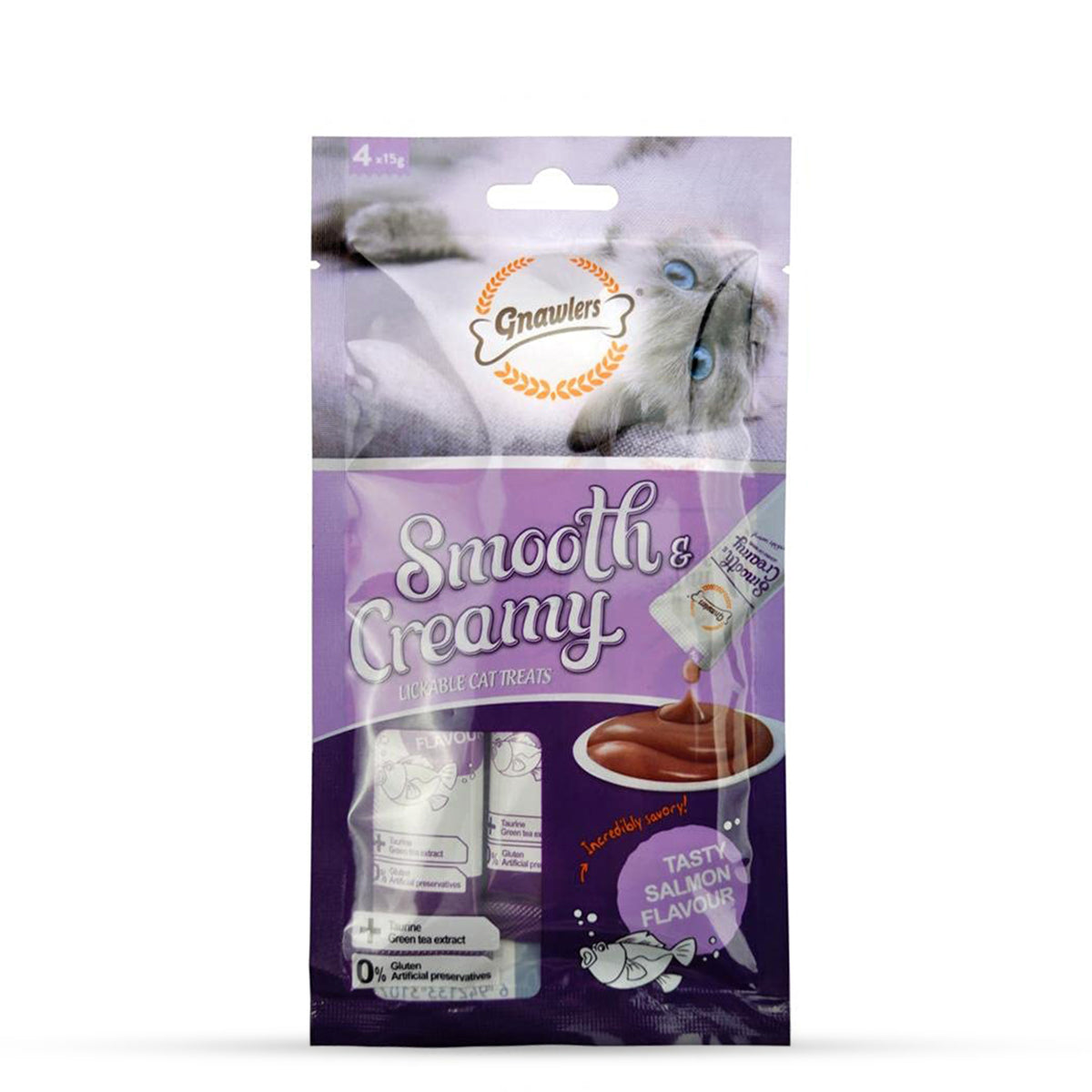 Gnawlers Smooth Creamy Salmon Flavour Cat Treat - 4x15 g