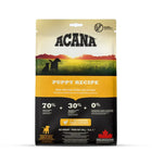 zigly ACANA puppy recipe dry food bag with chicken and hake for puppies, grassy sunrise background