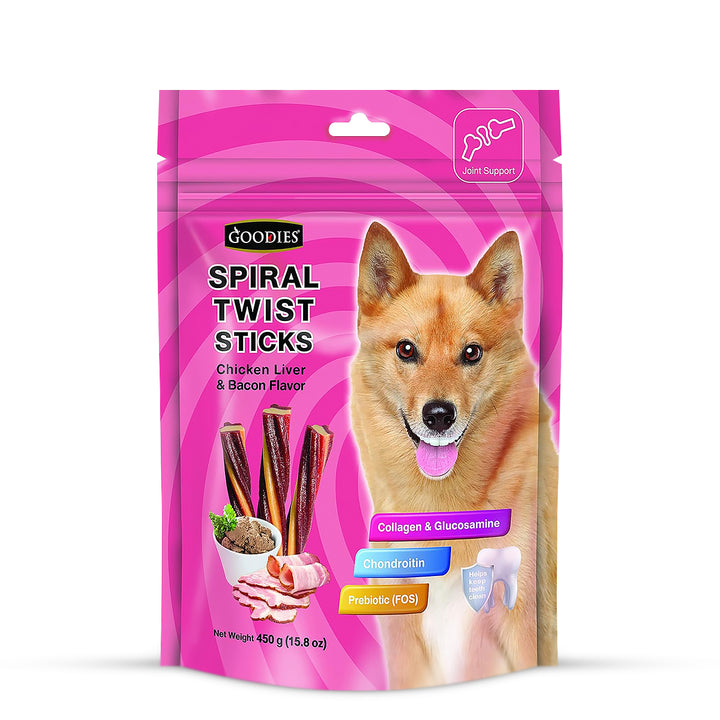 Goodies Spiral Twist Sticks Chicken Liver & Bacon Flavour Dog Dental Treat - 450g