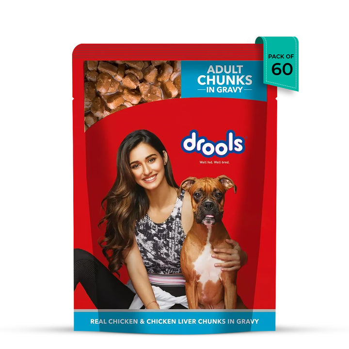 Drools Real Chicken & Chicken Liver Chunks in Gravy Adult Wet Dog Food - 150g