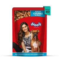 Drools Real Chicken & Chicken Liver Chunks in Gravy Adult Wet Dog Food - 150g