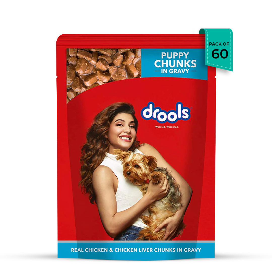 Drools Real Chicken & Chicken Liver Chunks in Gravy Wet Puppy food - 150g