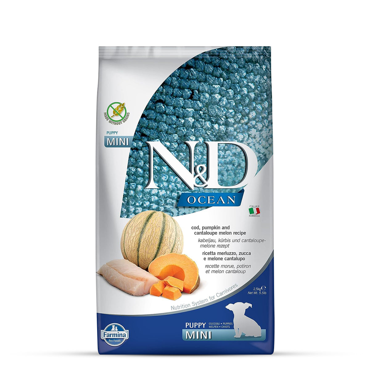 Farmina N&D Ocean Cod, Pumpkin & Cantaloupe Melon Mini Breed Puppy Food - Dry Dog Food - 2.5kg