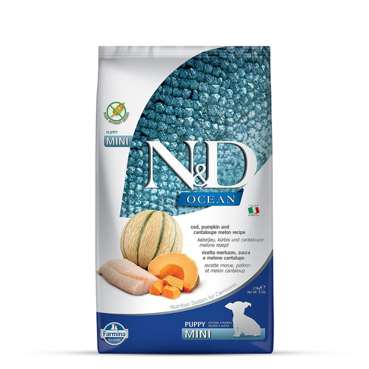 Farmina N&D Ocean Cod, Pumpkin & Cantaloupe Melon Mini Breed Puppy Food - Dry Dog Food - 2.5kg