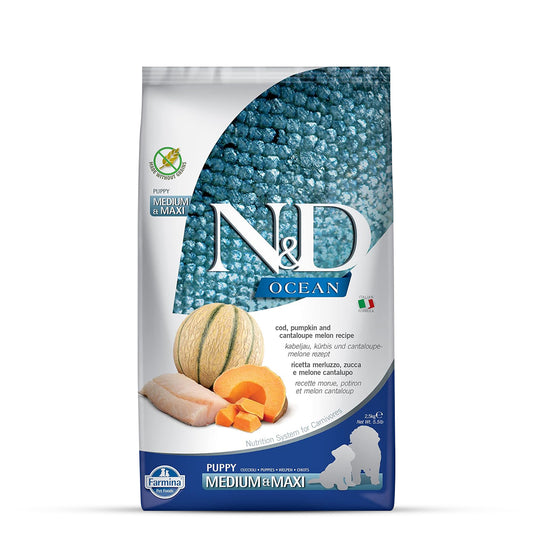 Farmina N&D Ocean COD Pumpkin & Cantaloupe Melon Dry Dog Food - Medium & Maxi Breed Puppy - 2.5kg