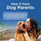 Woman kissing happy lab dog, testimonial for Chappi dog food, zigly
