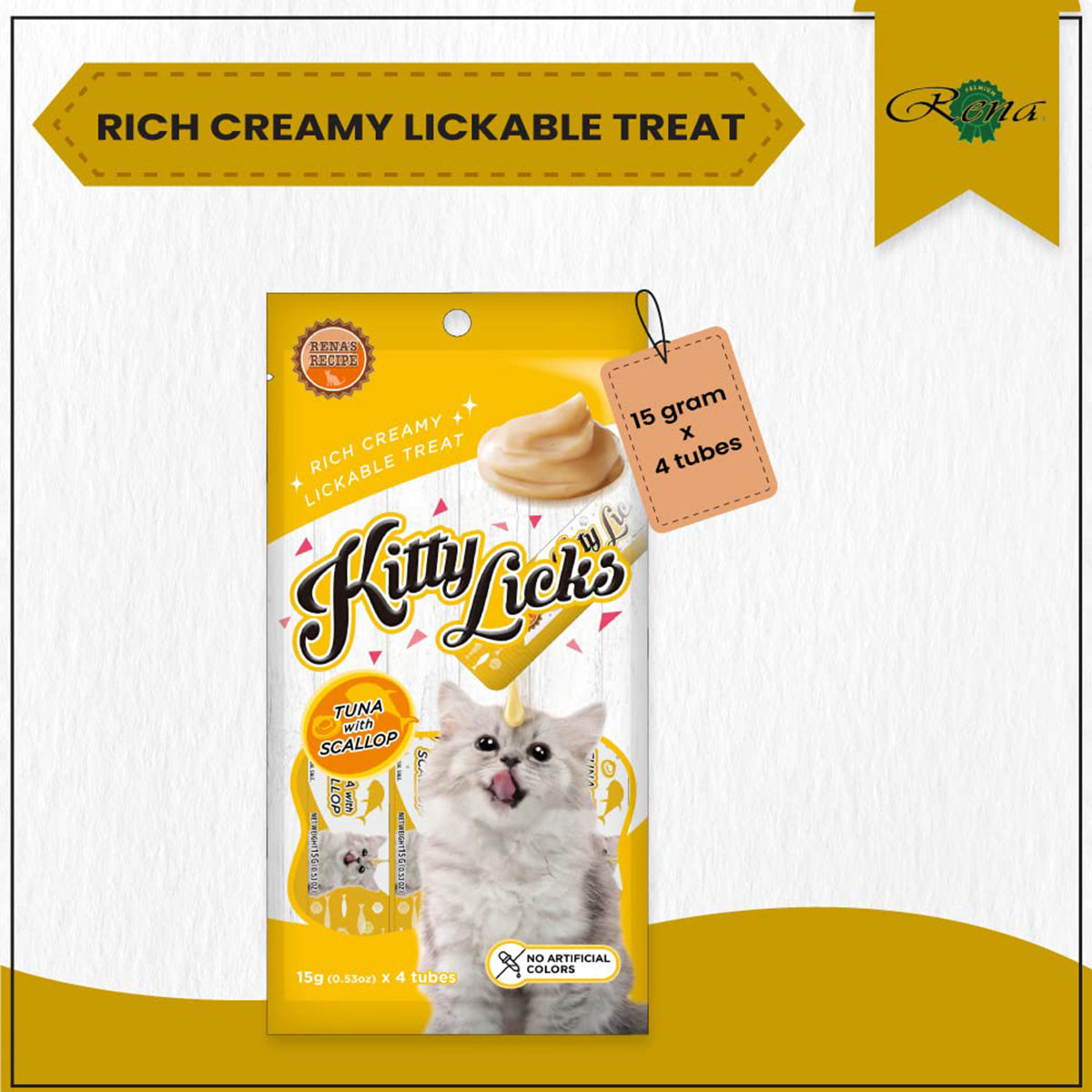 Rena Kitty Licks Tuna With Scallop Cat Treat - 60g tubes