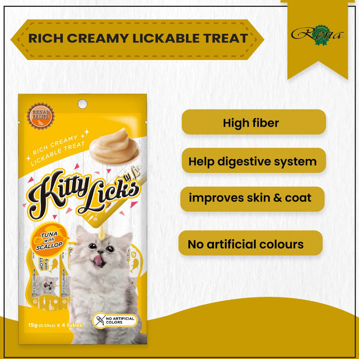 Rena Kitty Licks Tuna With Scallop Cat Treat - 60g tubes