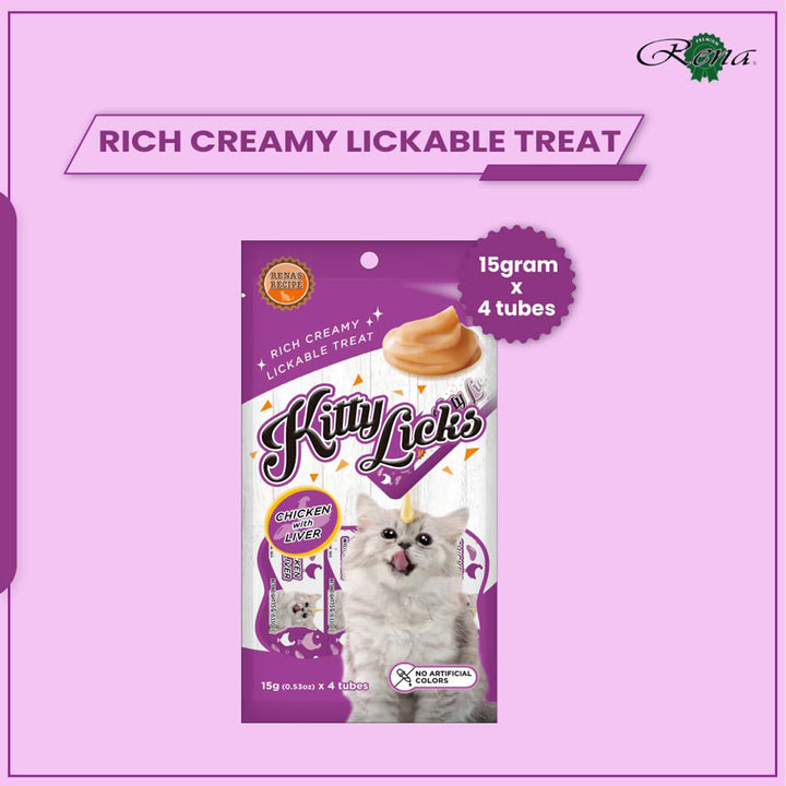 Rena Kitty Licks Chicken Liver Cat Treat - 15g x 4 Tubes