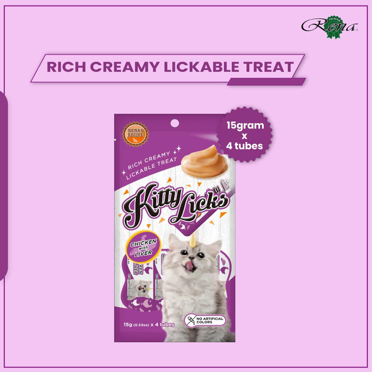 Rena Kitty Licks Chicken Liver Cat Treat - 15g x 4 Tubes