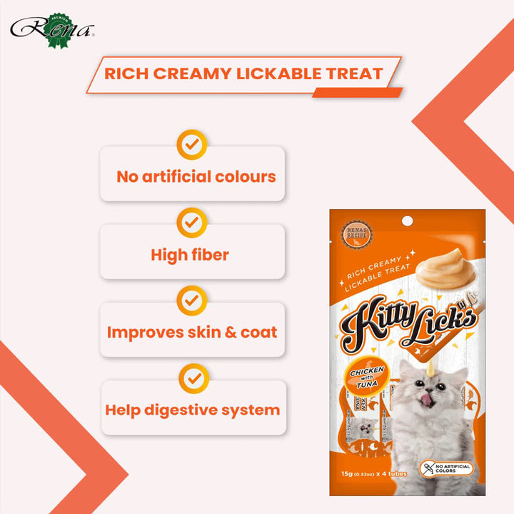 Rena Kitty Licks Chicken With Tuna Cat Treat - 60g Tubes