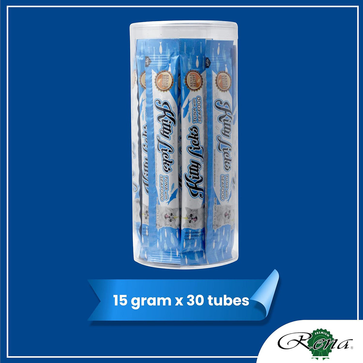 Rena Kitty Licks Tuna Seafood Cat Food - 15g x 30 Tubes