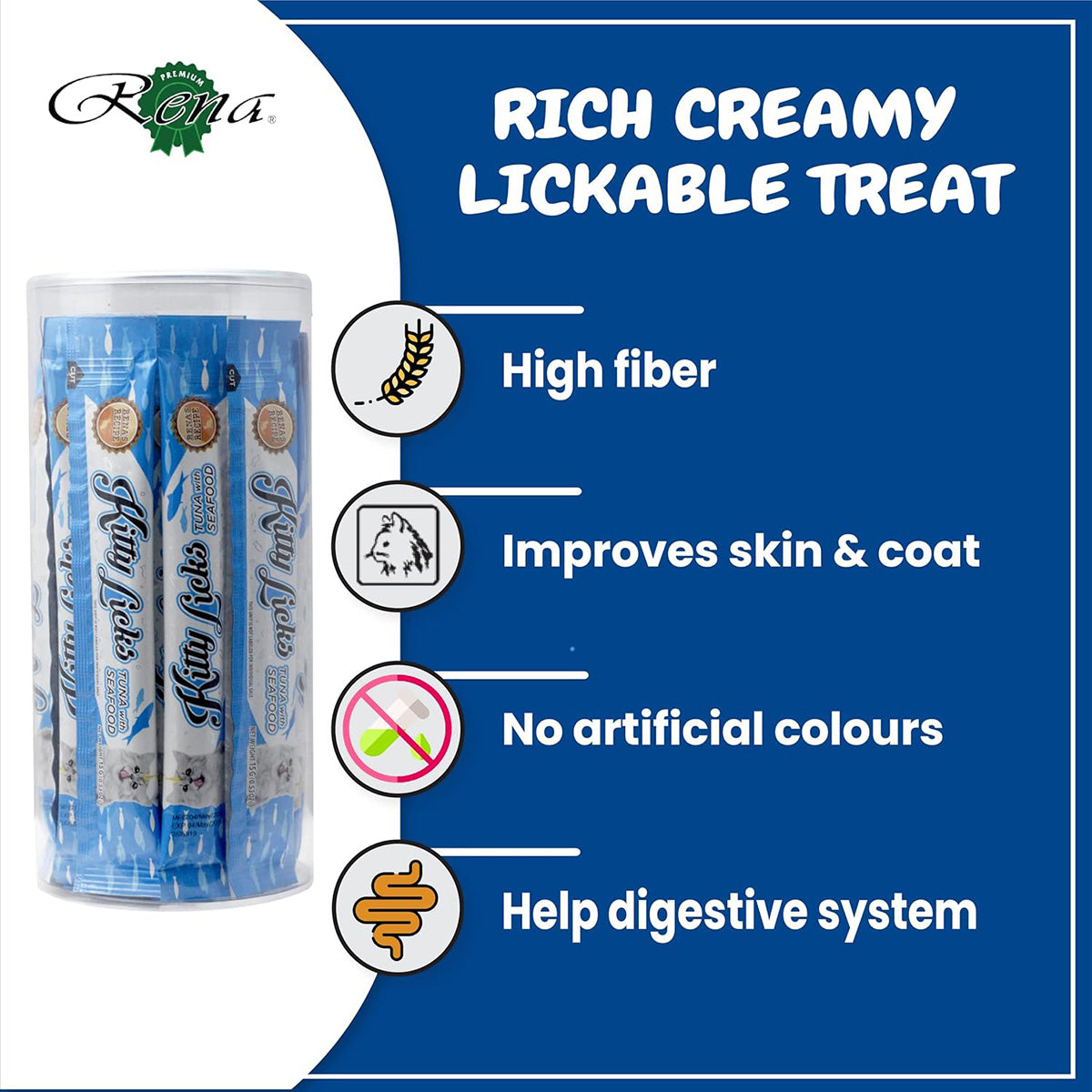 Rena Kitty Licks Tuna Seafood Cat Food - 15g x 30 Tubes