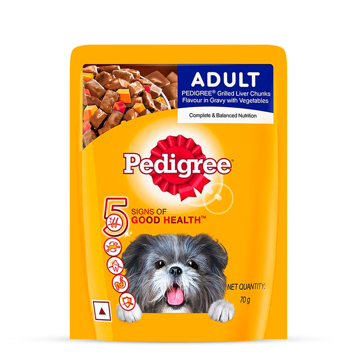Pedigree Adult grilled Liver Chunks In Gravy With Vegetables - Wet Dog Food - 70g